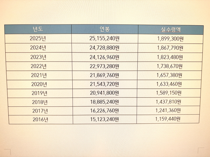 2025년 연봉 실수령액